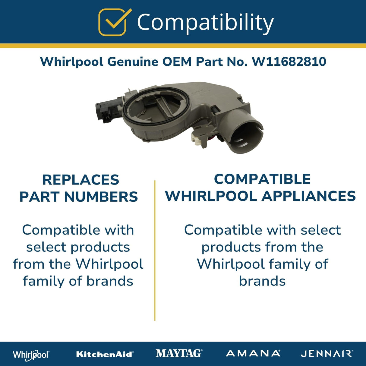 Whirlpool W11682810 Genuine OEM Dishwasher Gravity Fan Assist Vent Replacement Part