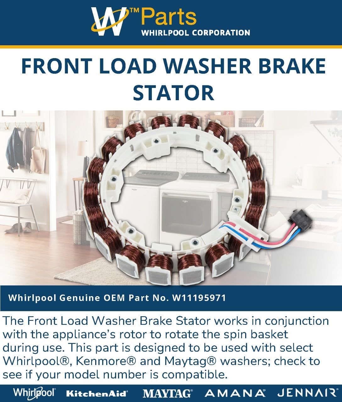 Whirlpool W11195971 Genuine OEM Front Load Washer Brake Stator