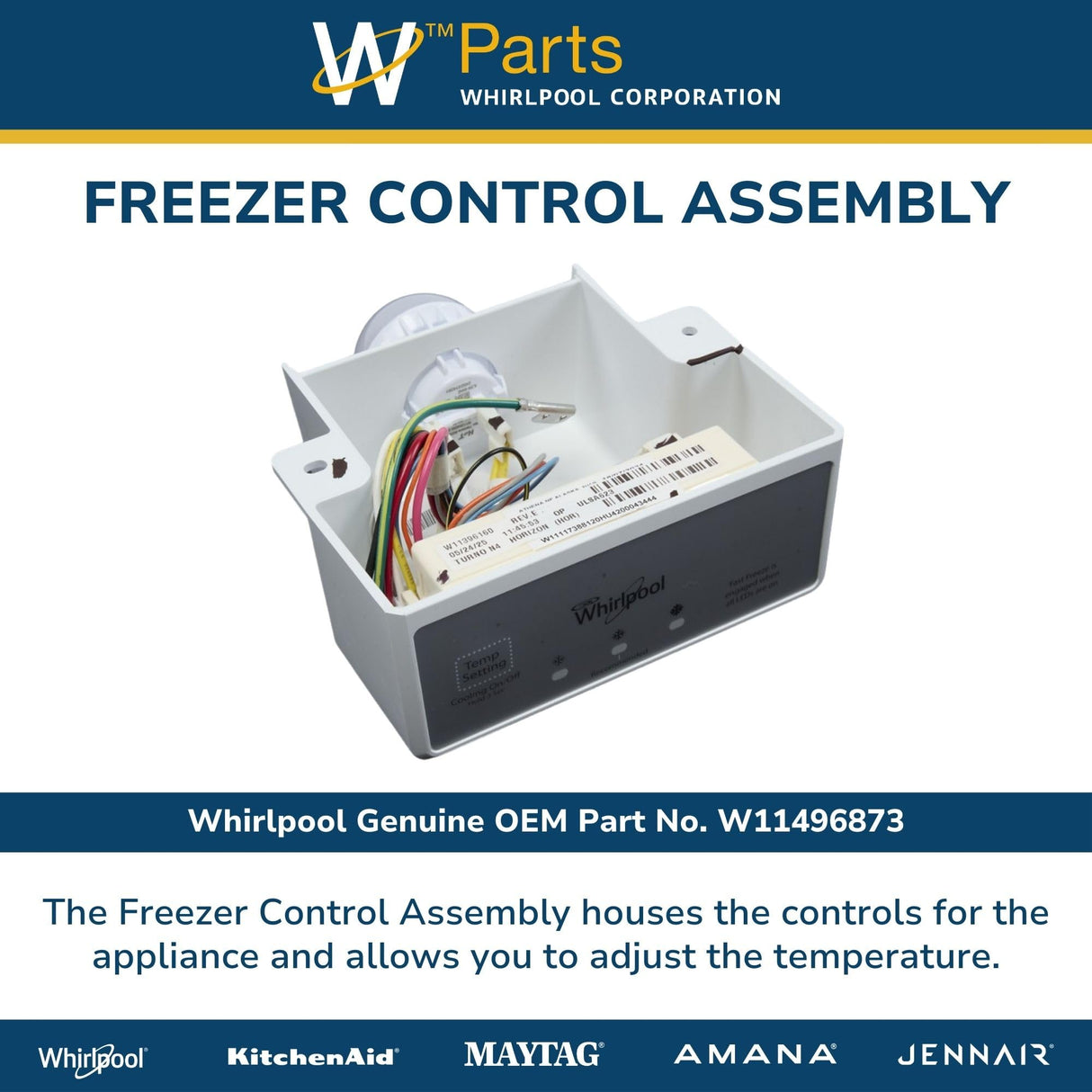 Whirlpool W11496873 Genuine OEM Freezer Control Assembly Replacement Part - Replaces W11221339, W11199713, W11253128, W11130830, and W11396160