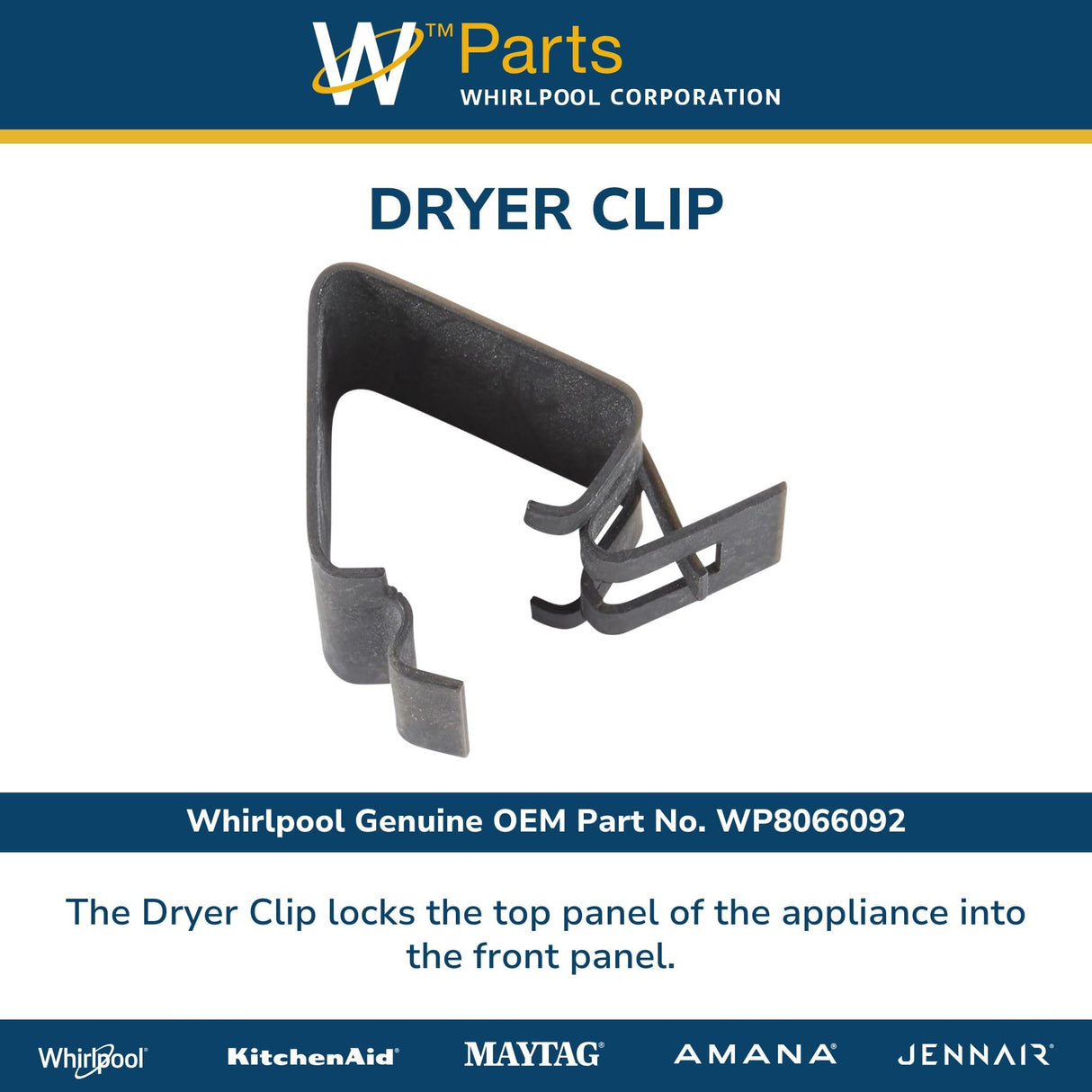 Whirlpool WP8066092 W11524655 OEM Dryer Clip, Gray