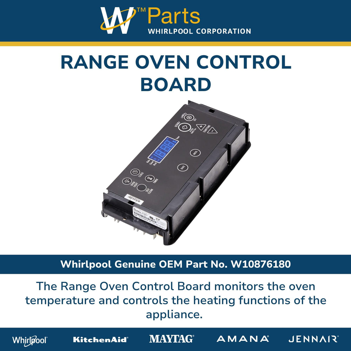 Whirlpool W10876180 Genuine OEM Range Oven Control Board Replacement Part - Replaces W10271750, W10476688, W10540032, and more