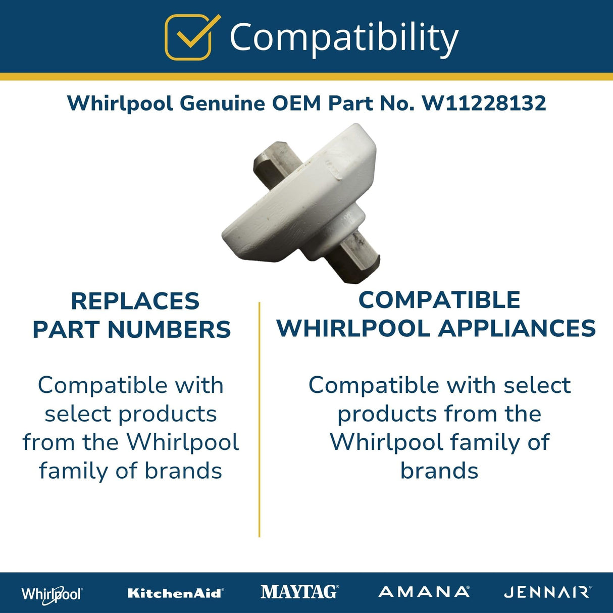 Whirlpool W11228132 Genuine OEM Refrigerator Shaft Replacement Part