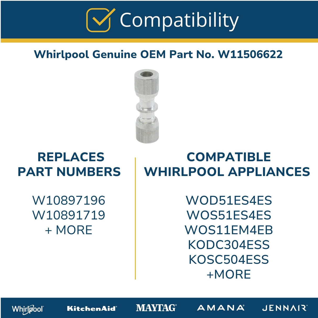 Whirlpool W11506622 Genuine OEM Refrigerator Lokring Replacement Part - Replaces W10897196, and W10891719