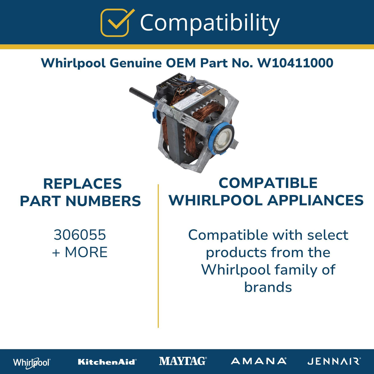 GENUINE Whirlpool W10411000 Drive Motor