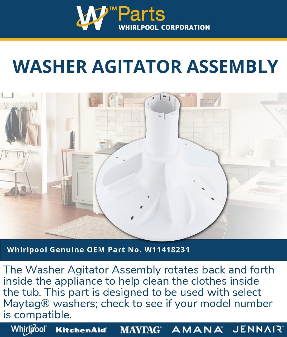 Whirlpool W11418231 Genuine OEM Washer Agitator Assembly