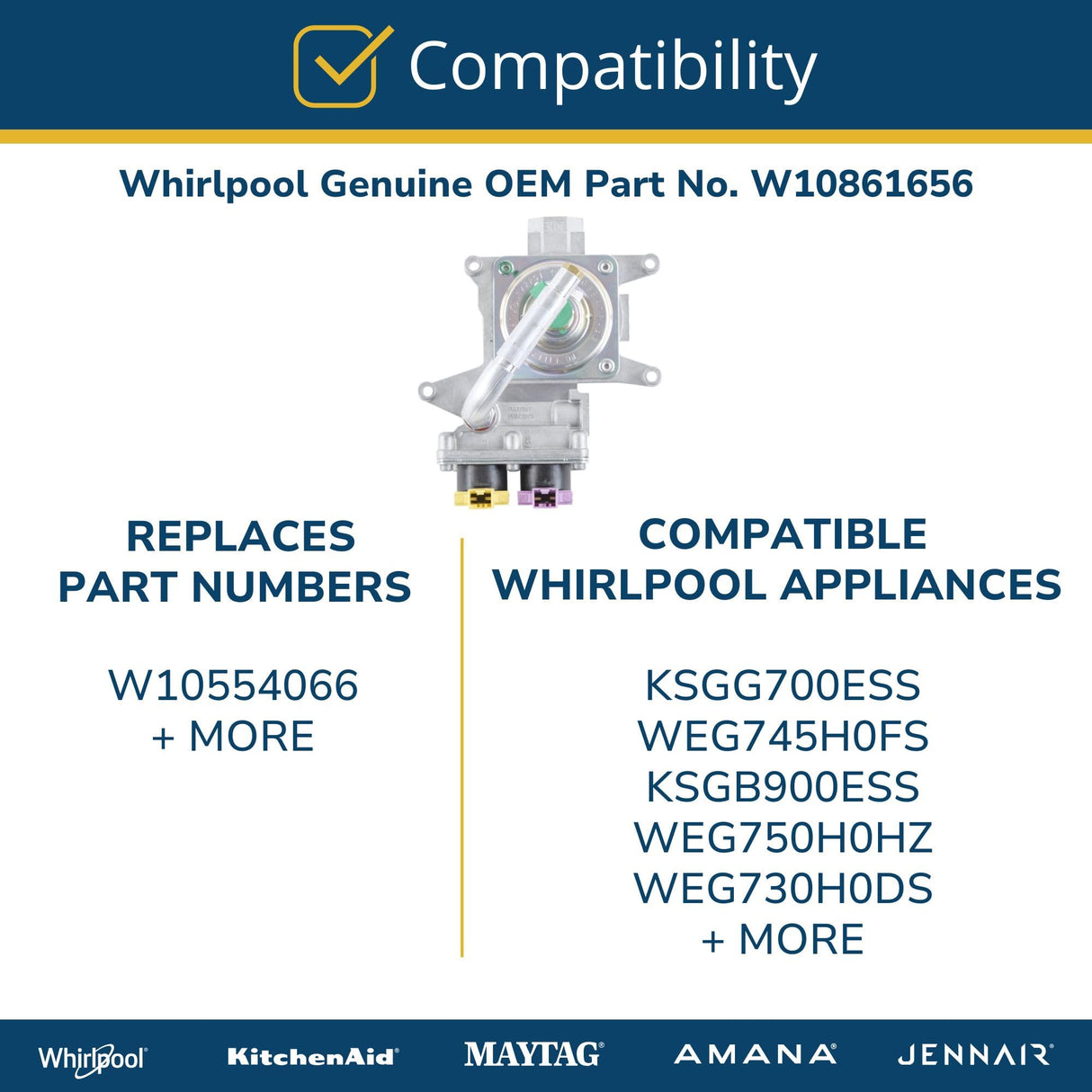 Whirlpool W10861656 Genuine OEM Gas Range Valve and Pressure Regulator