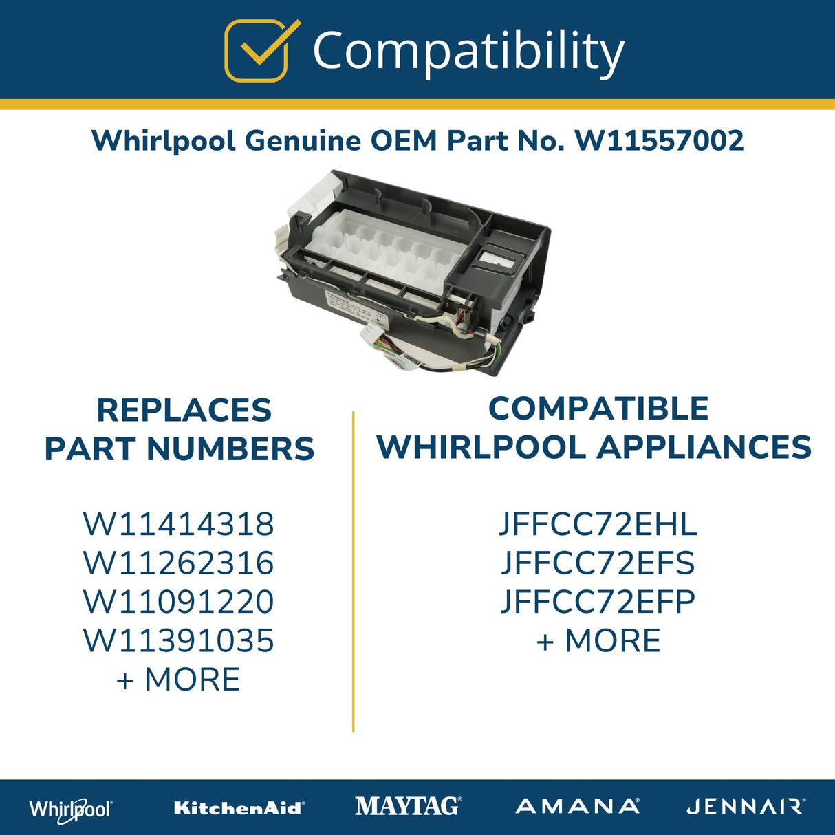 Whirlpool W11557002 Genuine OEM Refrigerator Ice Maker Assembly