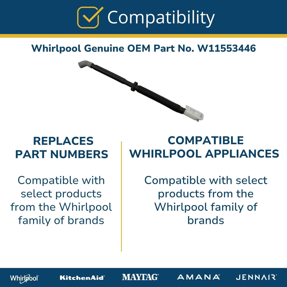 Whirlpool W11553446 Genuine OEM Washer Drain Hose Replacement Part