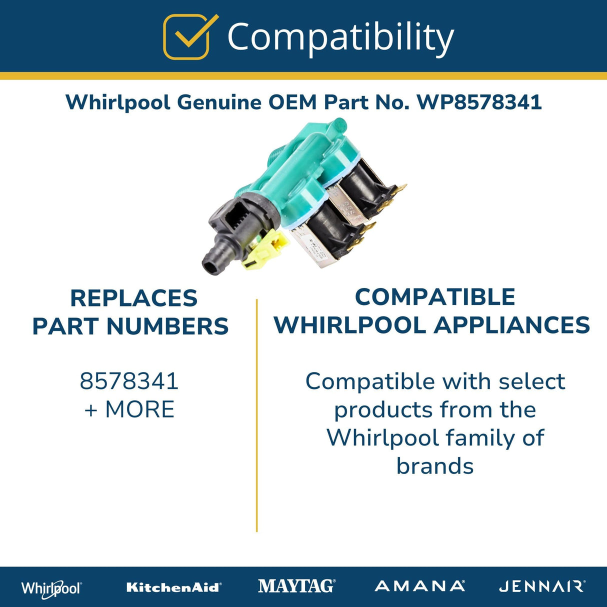 Whirlpool WP8578341 Genuine OEM Washer Water Inlet Valve Assembly Replacement Part - Replaces 8578341
