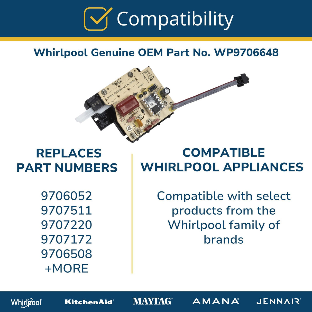 Whirlpool WP9706648 OEM Stand Mixer Speed Control Board, Multicolor