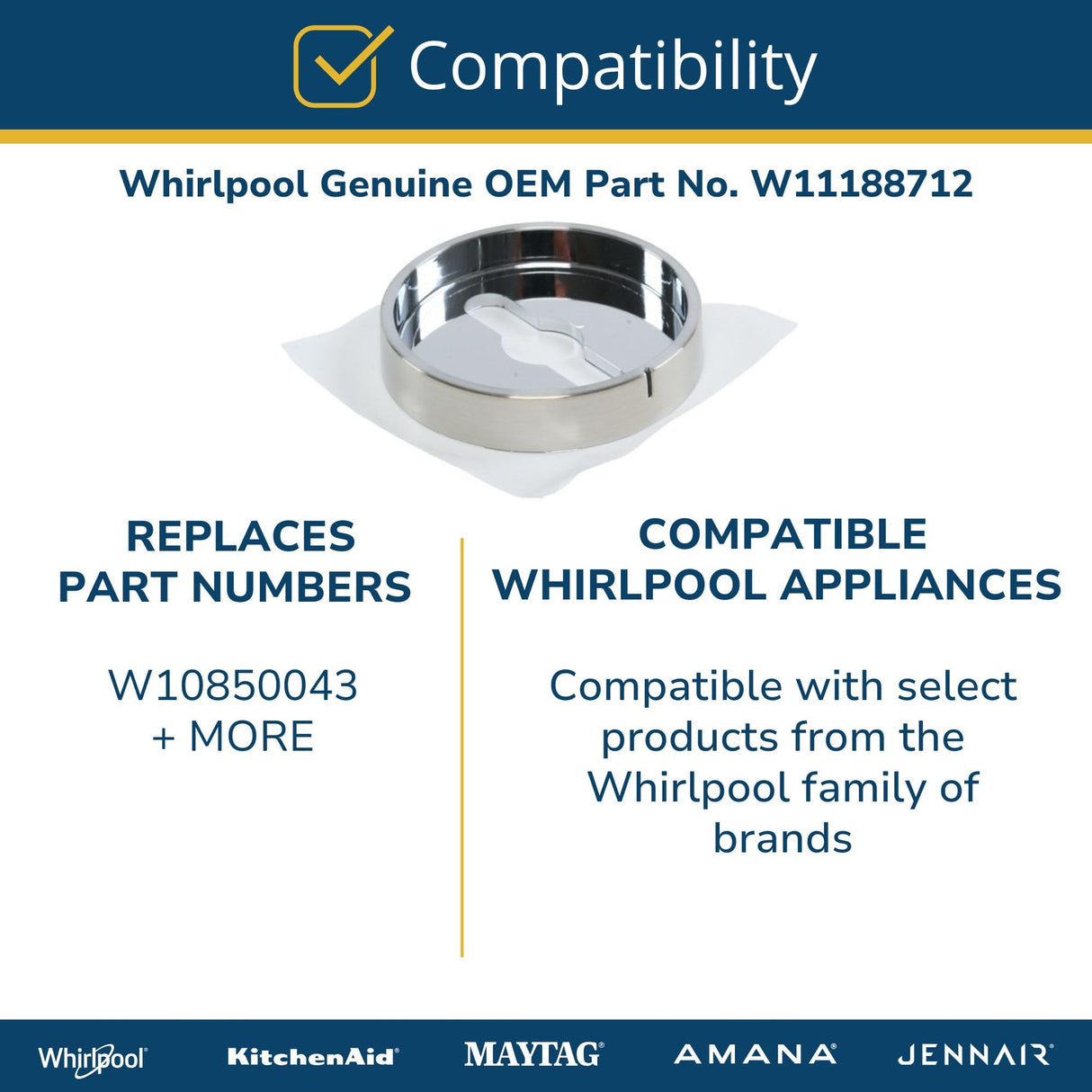 Whirlpool W11188712 Genuine OEM Electric Range Cooktop Knob Bezel