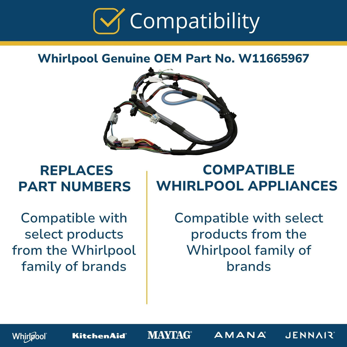 Whirlpool W11665967 Genuine OEM Washer Wire Harness Replacement Part