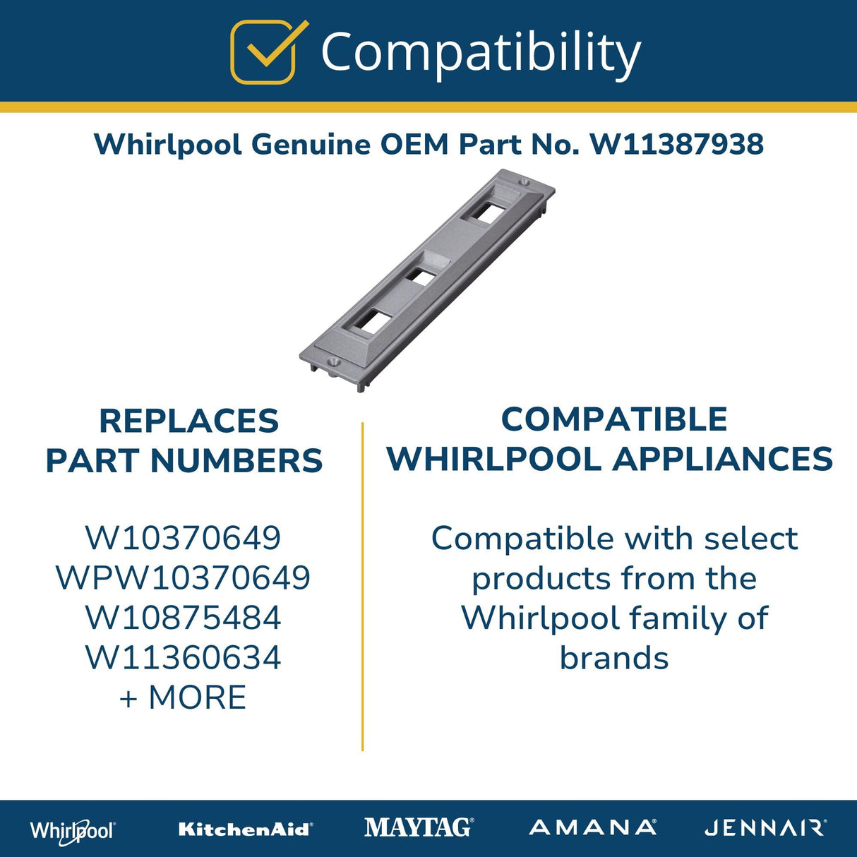 Whirlpool W11387938 OEM Range Control Panel Assembly, Gray