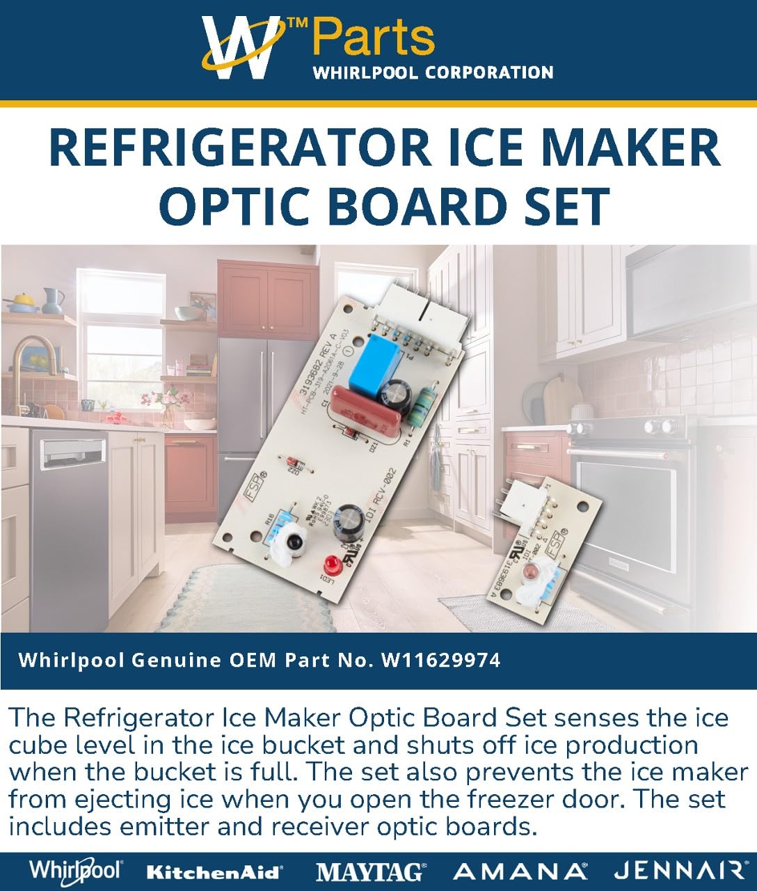 Whirlpool W11629974 Genuine OEM Refrigerator Ice Maker Optic Board Set