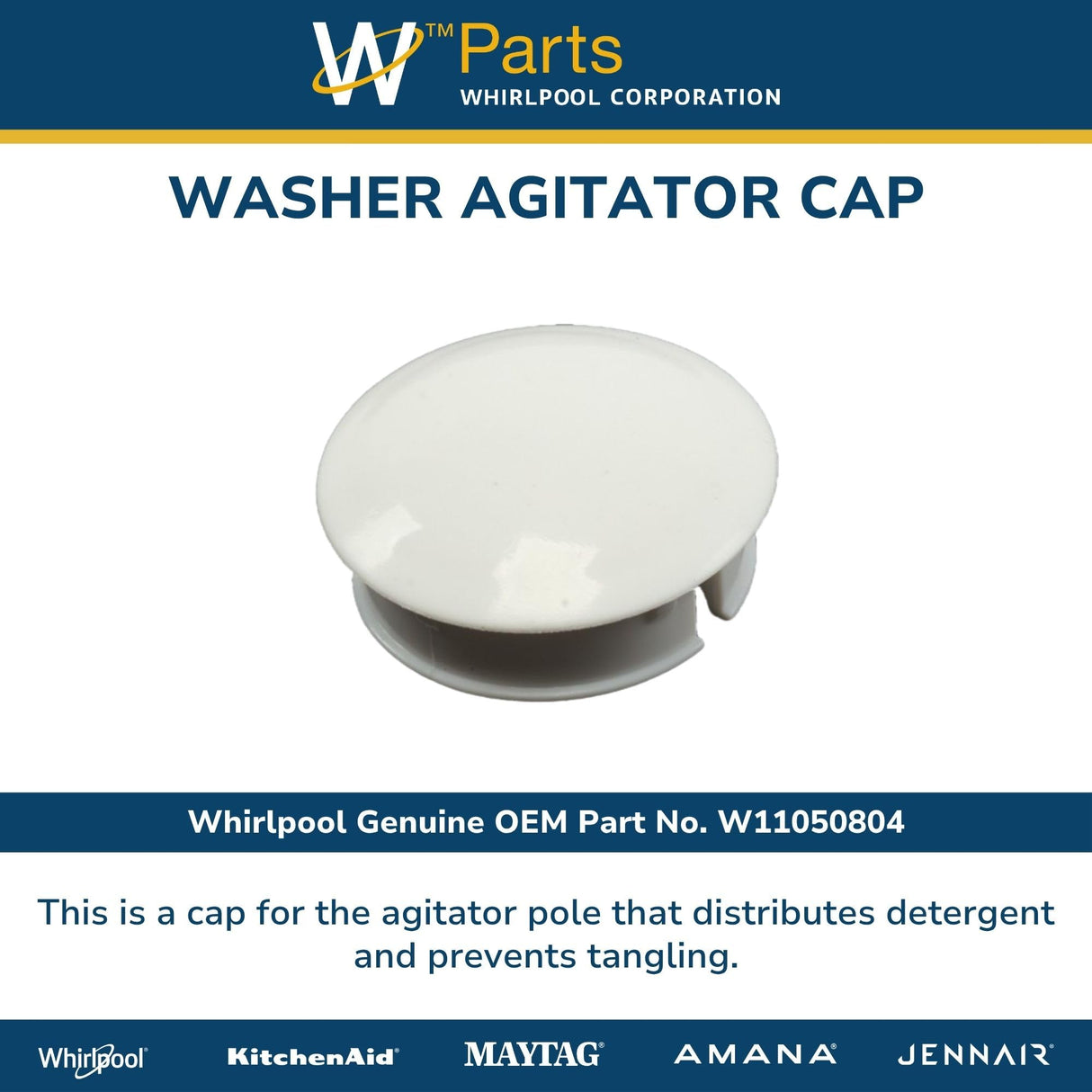 Whirlpool W11050804 Genuine OEM Washer Agitator Cap Replacement Part