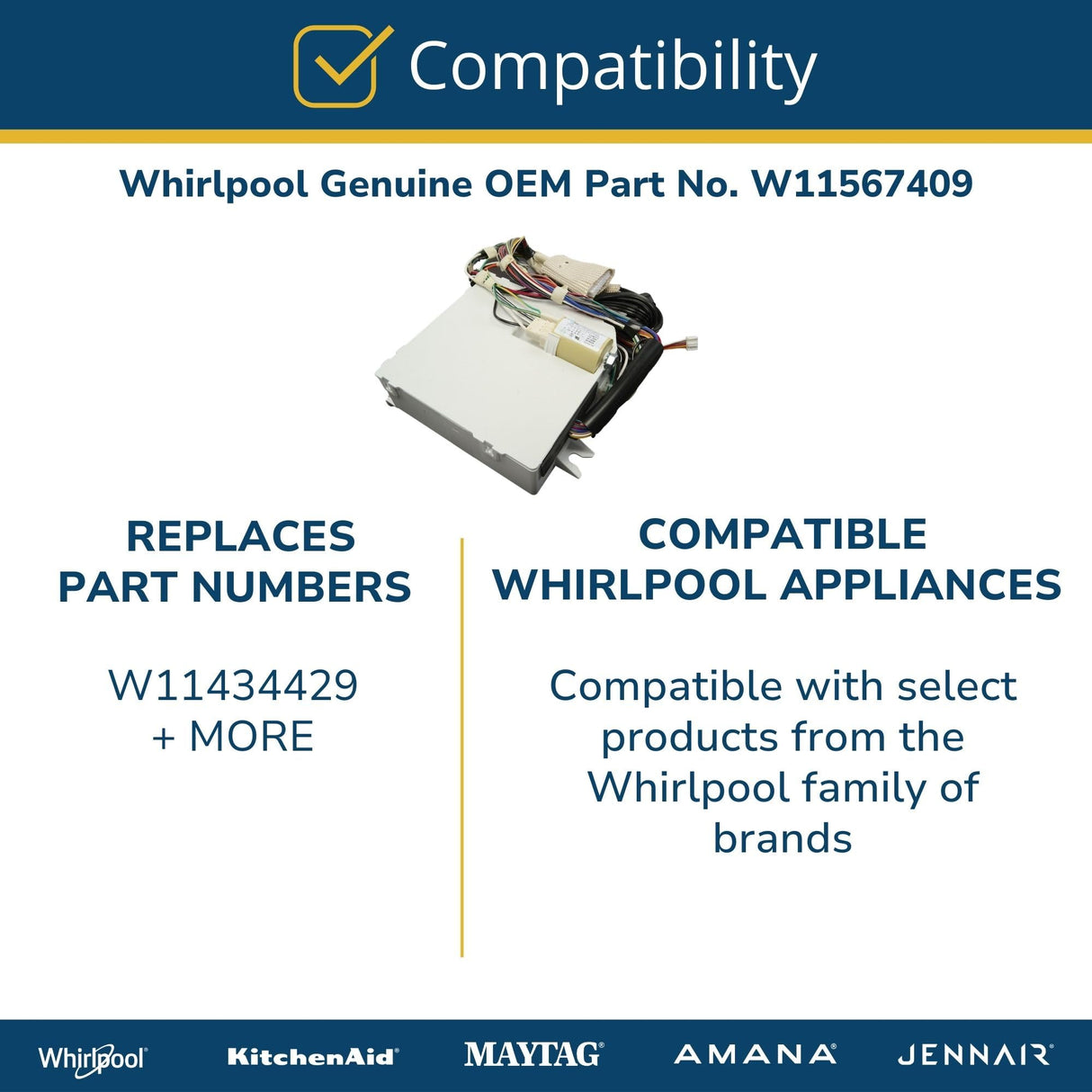 Whirlpool W11567409 Genuine OEM Refrigerator Inverter Board Replacement Part - Replaces W11434429