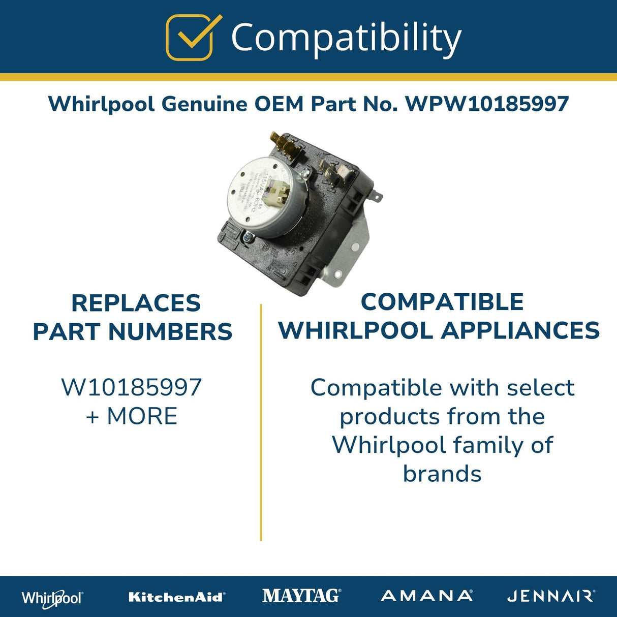 Whirlpool WPW10185997 Genuine OEM Dryer Timer