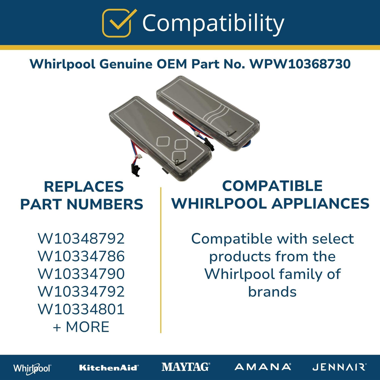 Whirlpool WPW10368730 Genuine OEM Refrigerator Dispenser Actuator Pad Set Replacement Part - Replaces W10348792, W10334786, and more