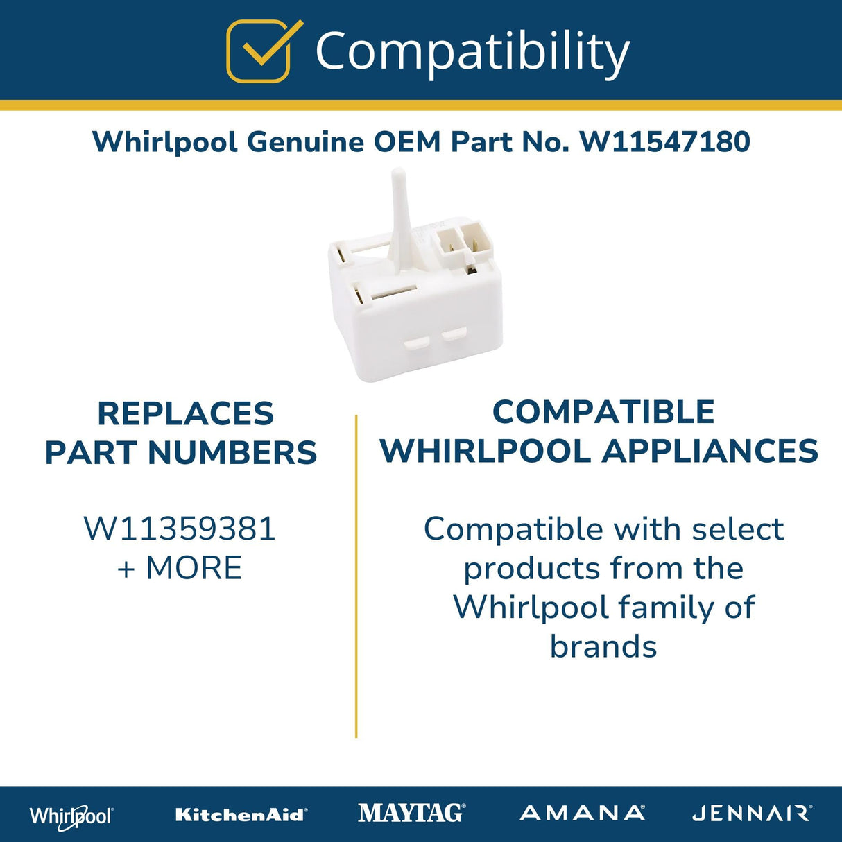 Whirlpool W11547180 Genuine OEM Refrigerator Compressor Start Device