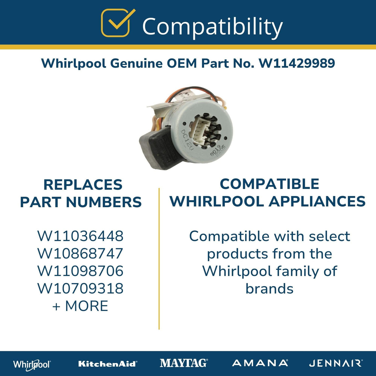 Whirlpool W11429989 Genuine OEM Refrigerator Reversing Valve Replacement Part - Replaces W11036448, W10868747, W11098706, and W10709318