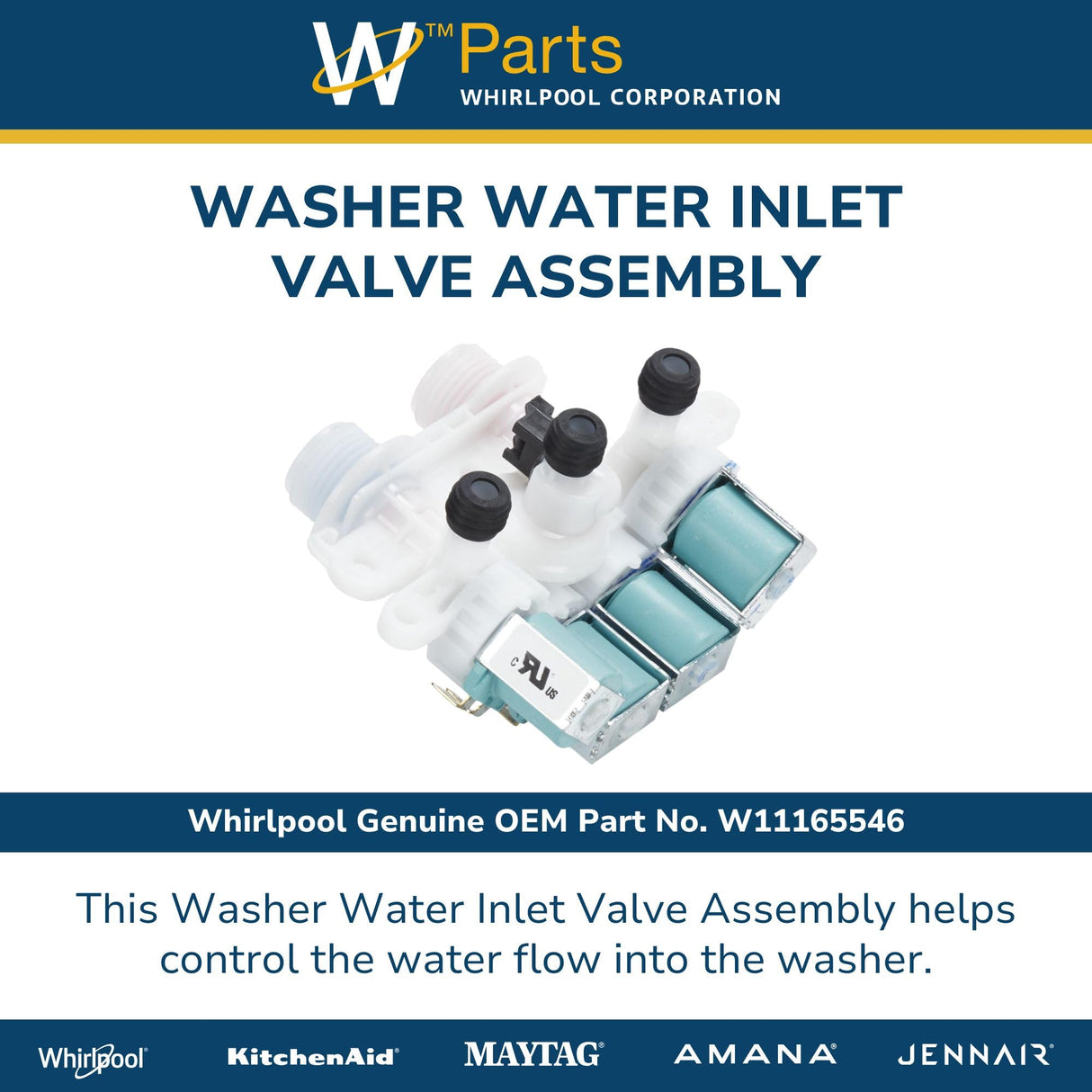 Whirlpool W11165546 Water Inlet Valve, Chrome
