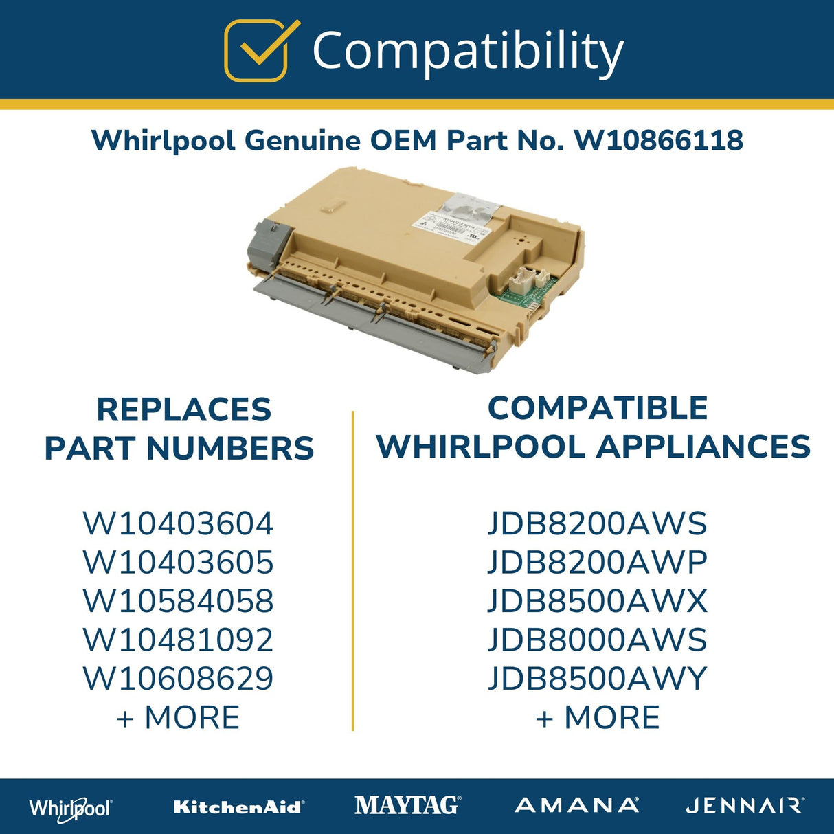 Whirlpool W10866118 Genuine OEM Dishwasher Control Panel