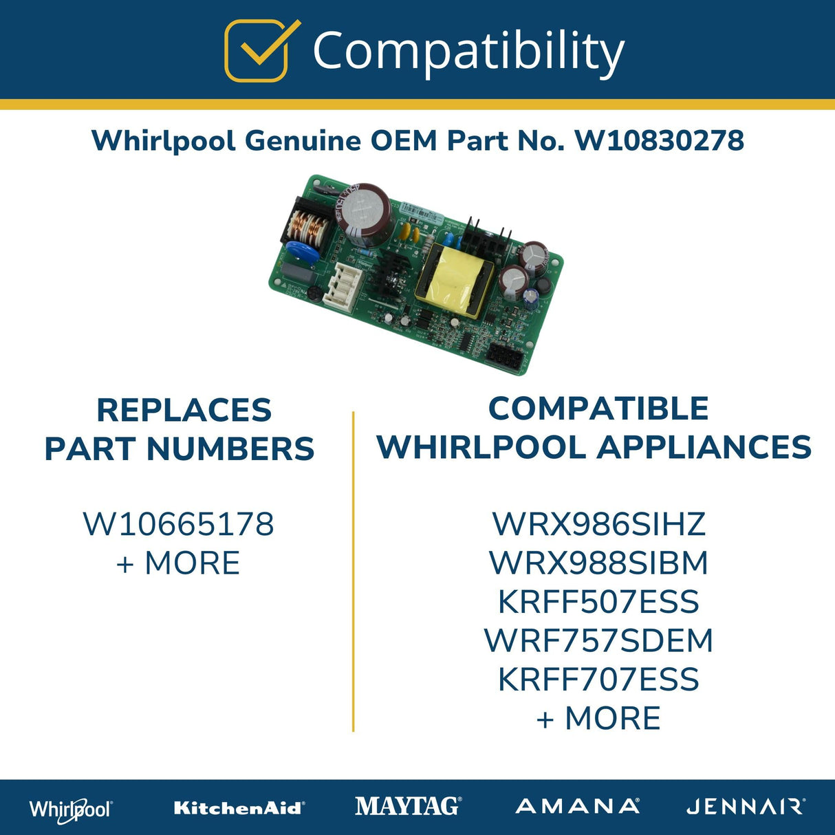 Whirlpool W10830278 Genuine OEM Refrigerator Main Control Board