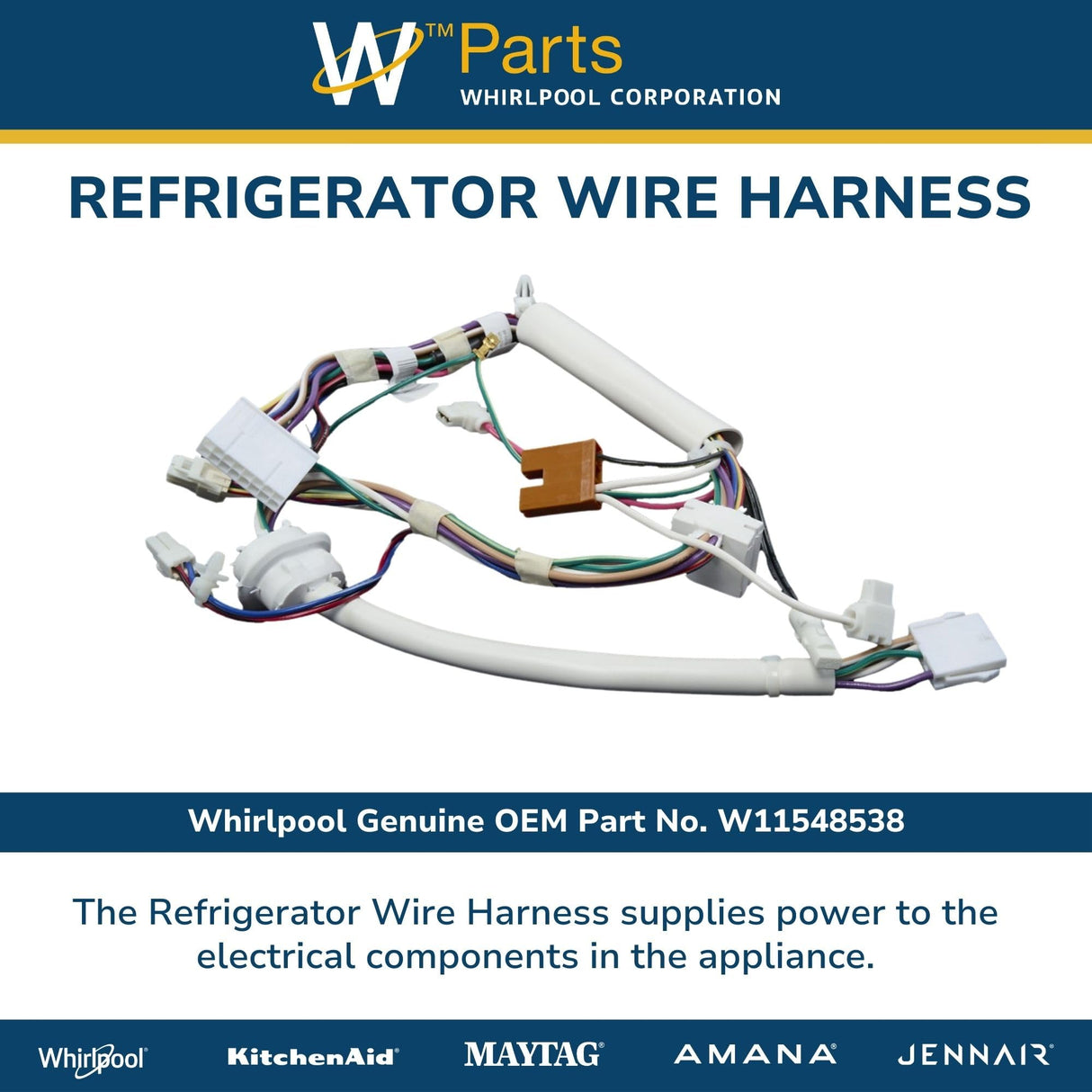 Whirlpool W11548538 Genuine OEM Refrigerator Wire Harness Replacement Part - Replaces W11309962