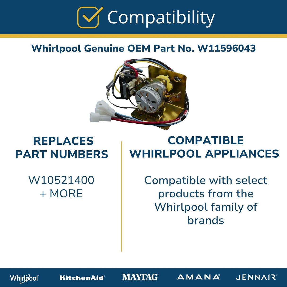 Whirlpool W11596043 Genuine OEM Dryer Wire Harness Replacement Part - Replaces W10521400
