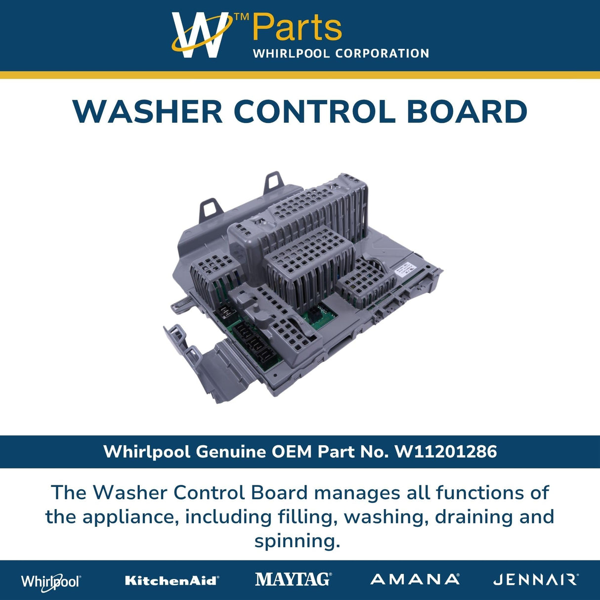 Whirlpool W11201286 Washer Electronic Control Board (Replaces W11051515, W11195087) Genuine Original Equipment Manufacturer (OEM) Part