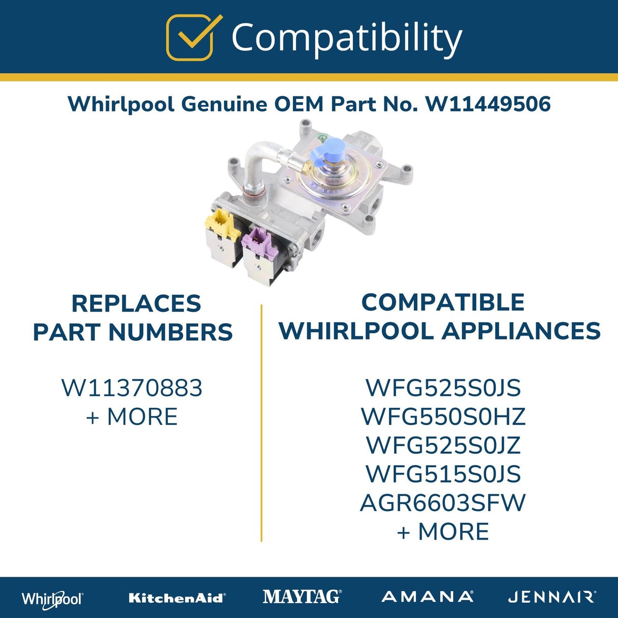 Whirlpool W11449506 Genuine OEM Gas Range Valve and Pressure Regulator
