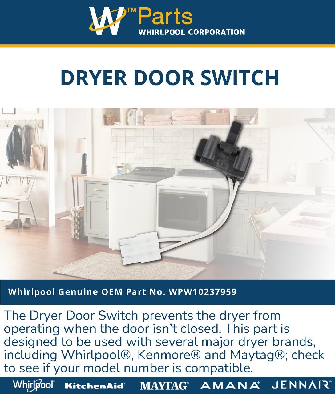 Whirlpool WPW10237959 Genuine OEM Dryer Door Switch