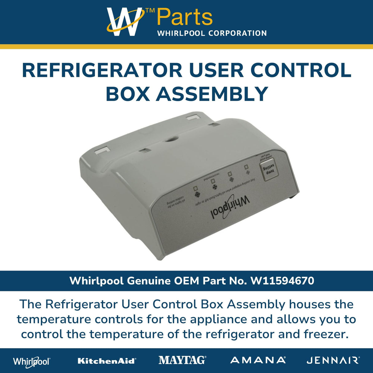 Whirlpool W11594670 Genuine OEM Refrigerator User Control Box Assembly