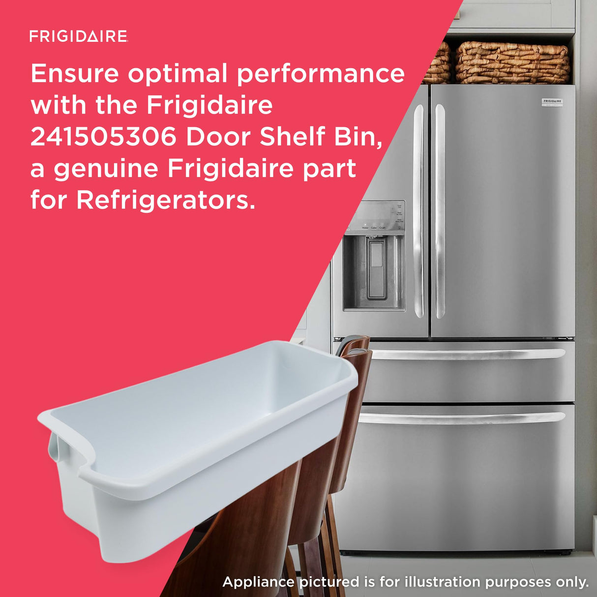 Frigidaire 241505306 Door Shelf Bin for Refrigerators, White