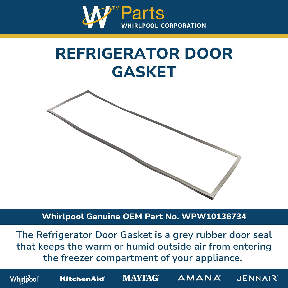 Whirlpool WPW10136734 Genuine OEM Refrigerator Door Gasket Replacement Part - Replaces W10912081, 2326338, 2327163, and W10136734