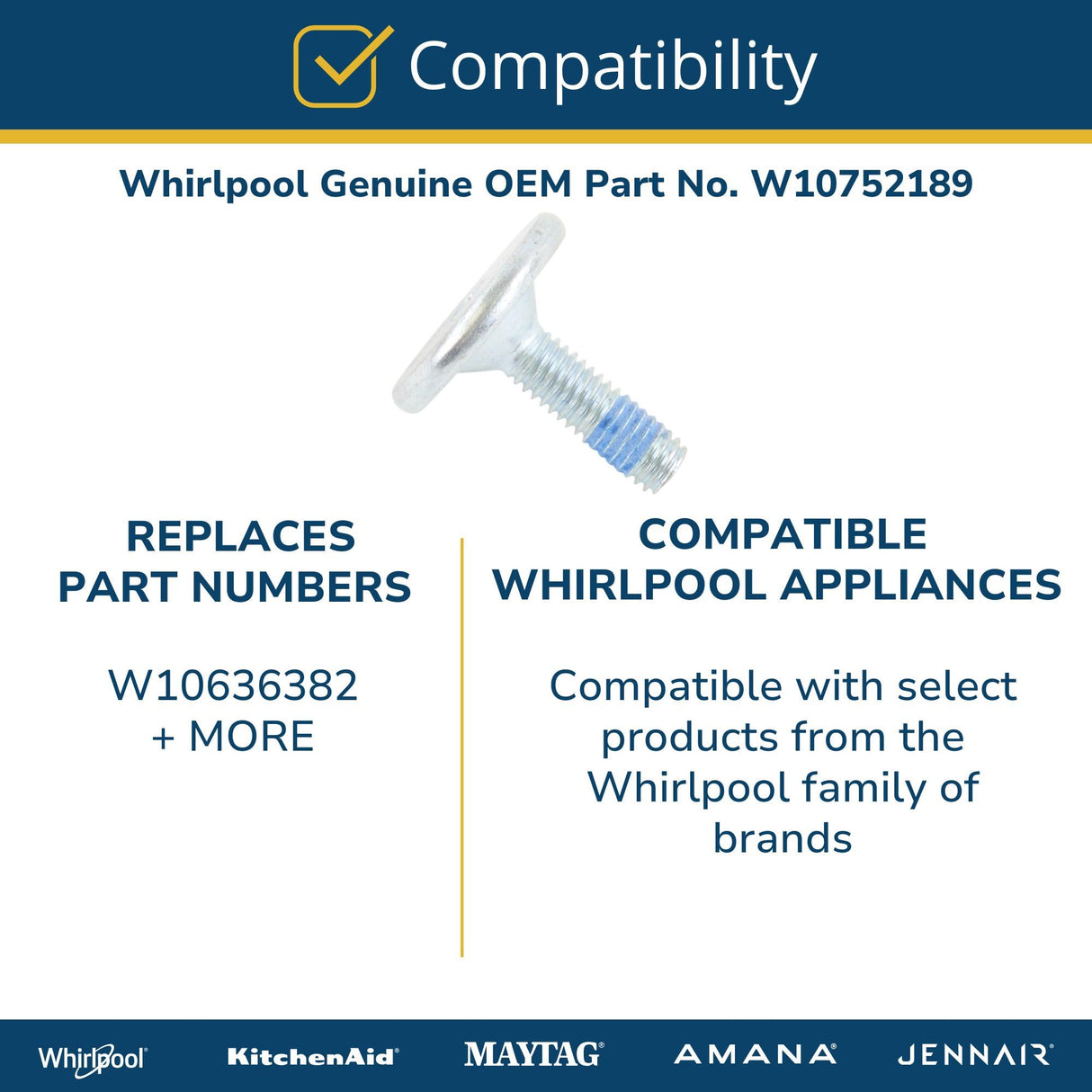 Whirlpool W10752189 Genuine OEM Washer Screw