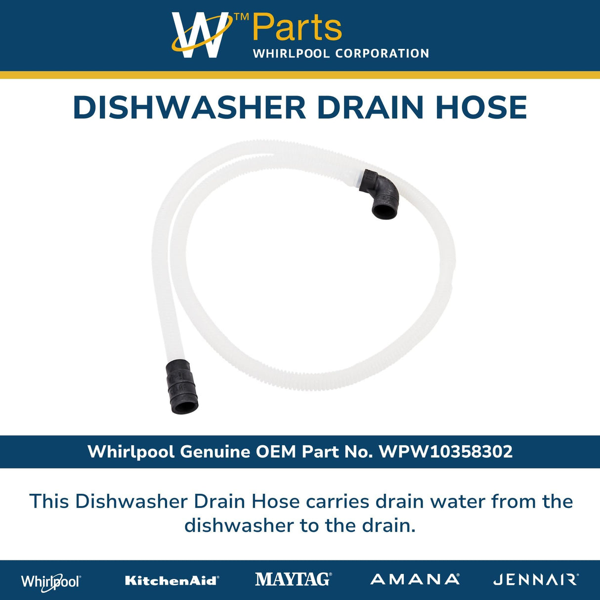 Whirlpool WPW10358302 Genuine OEM Dishwasher Drain Hose