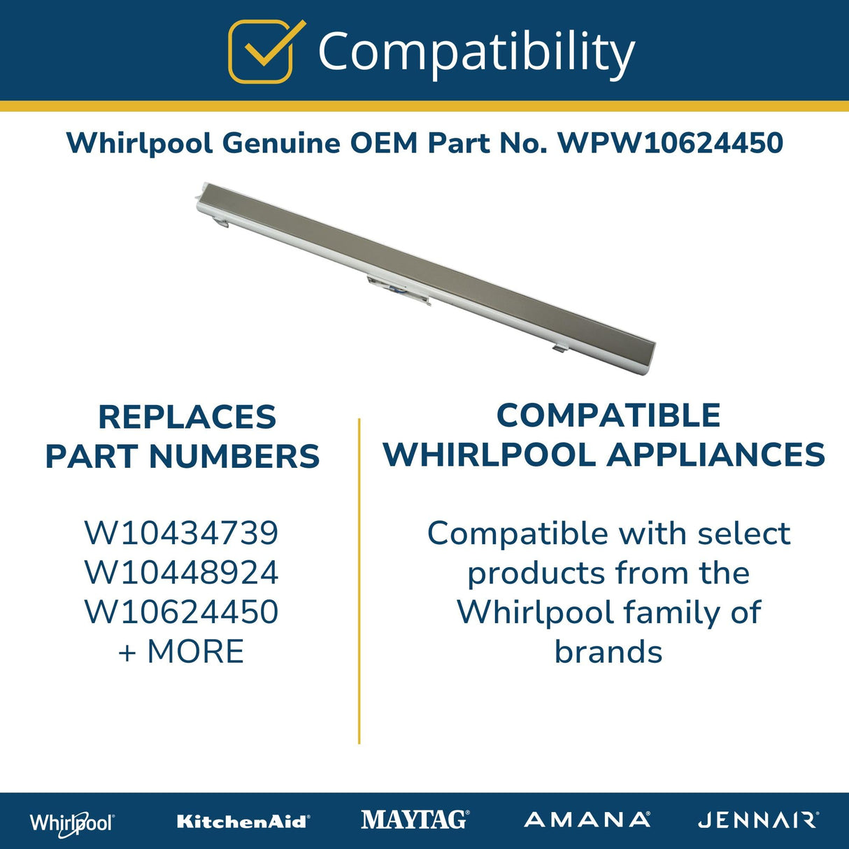 Whirlpool WPW10624450 Genuine OEM Refrigerator Flipper Assembly Replacement Part - Replaces W10434739, W10448924, and W10624450