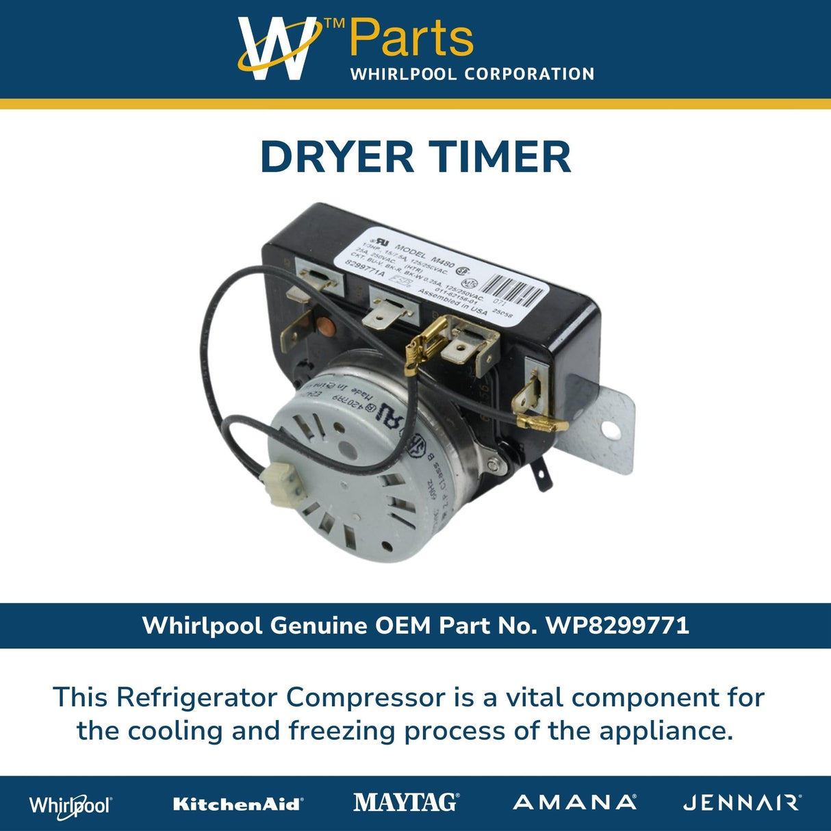 Whirlpool WP8299771 Genuine OEM Dryer Timer Replacement Part - Replaces 3976585, 8299771R, and 8299771