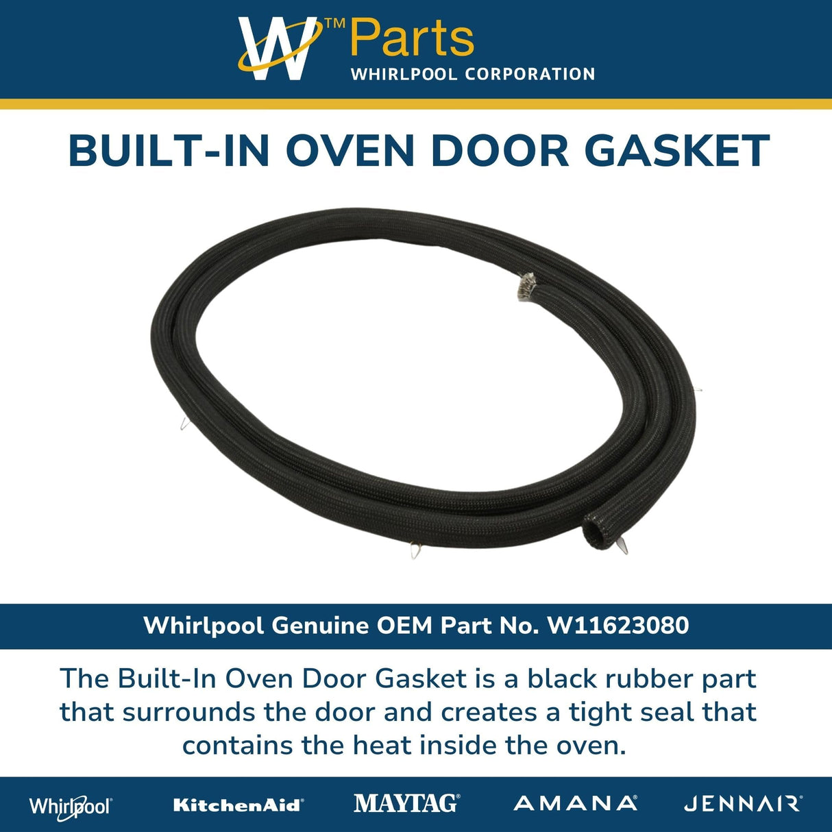 Whirlpool W11623080 Genuine OEM Built-In Oven Door Gasket Replacement Part