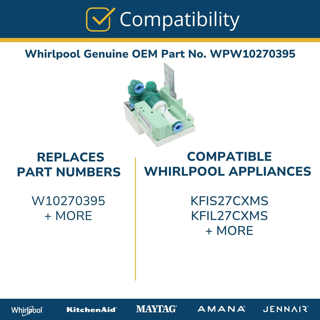 Whirlpool WPW10270395 Genuine OEM Refrigerator Water Inlet Valve