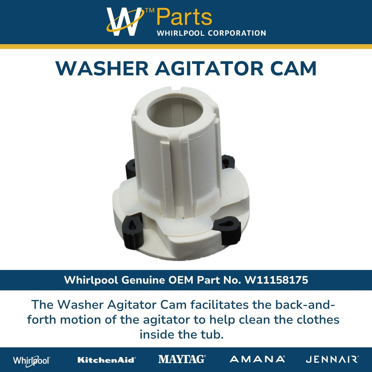 Whirlpool W11158175 Genuine OEM Washer Agitator Cam Replacement Part - Replaces W10782372
