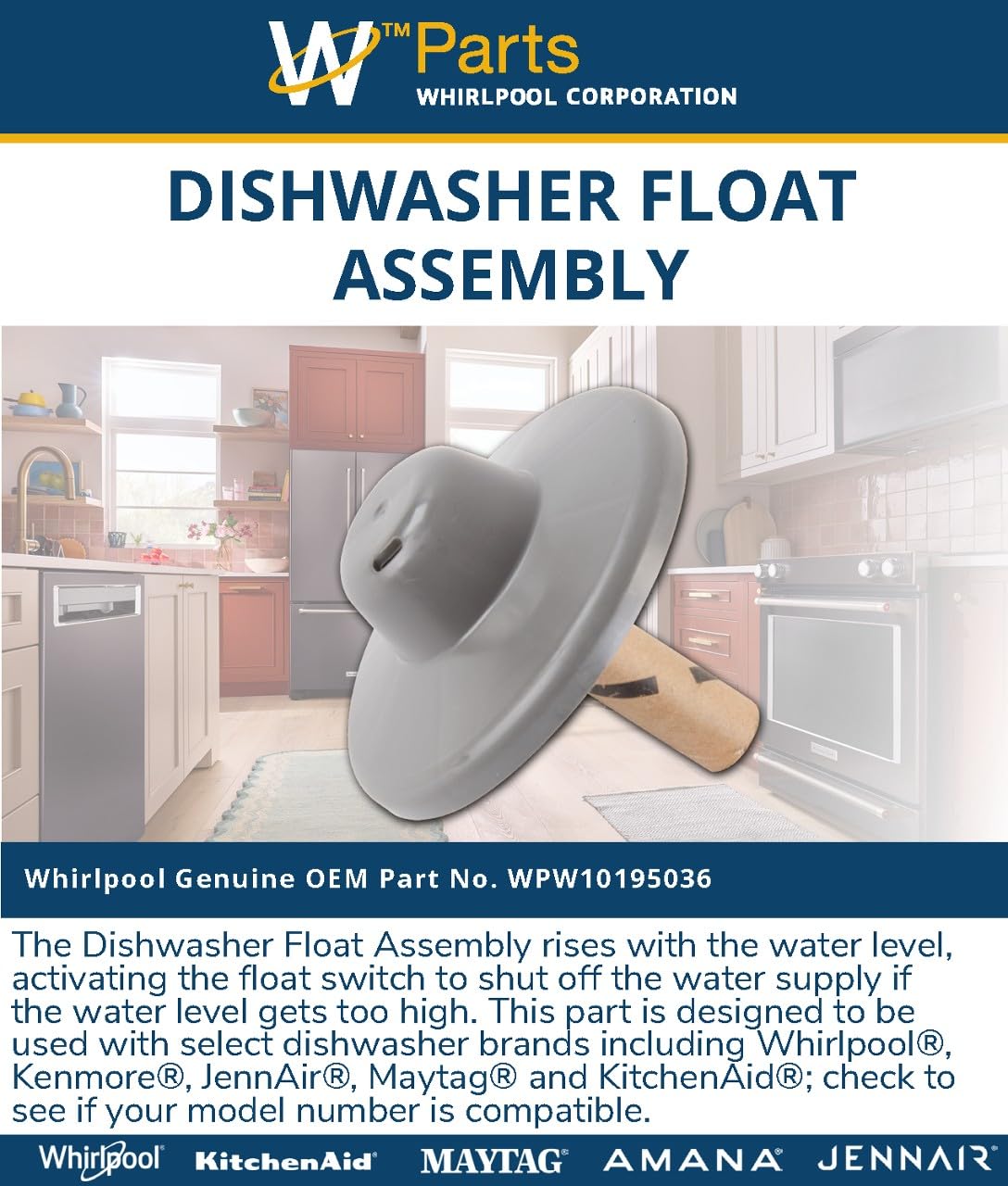 Whirlpool WPW10195036 Genuine OEM Dishwasher Float Assembly