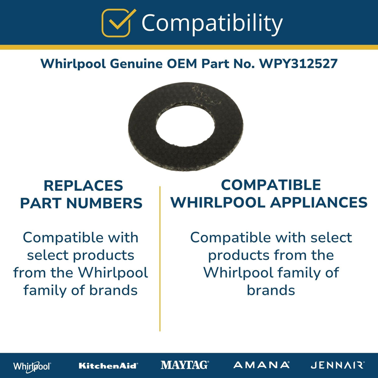 Whirlpool WPY312527 Genuine OEM Dryer Idler Shaft Washer Replacement Part