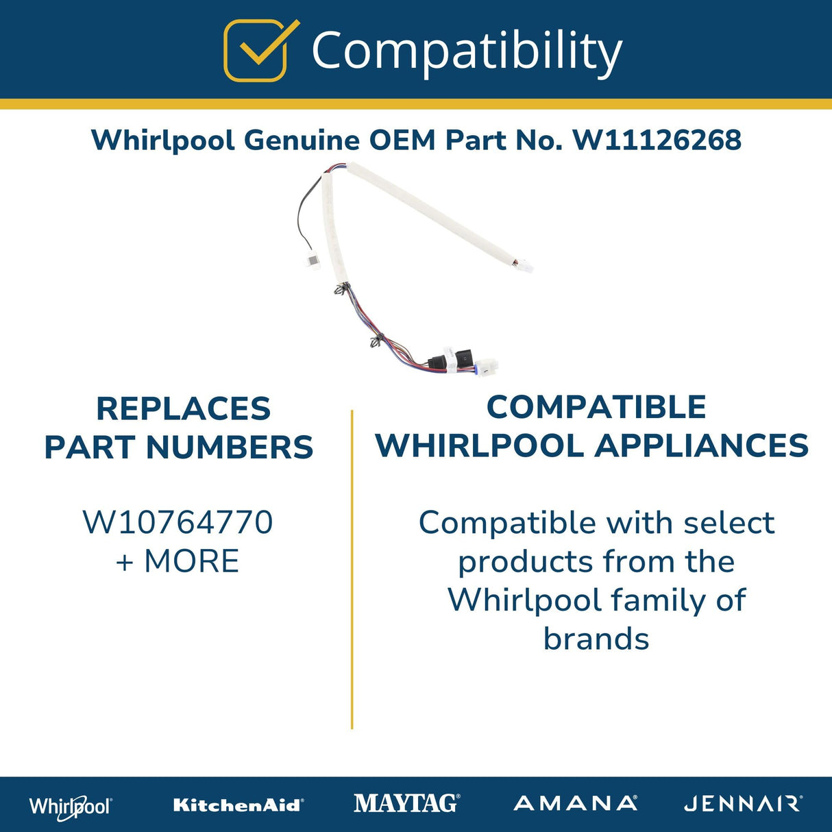 Whirlpool W11126268 Genuine OEM Refrigerator Ice Maker Pump Wire Harness