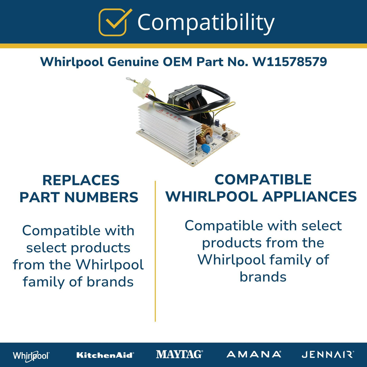 Whirlpool W11578579 OEM Microwave Inverter Board, Multicolor