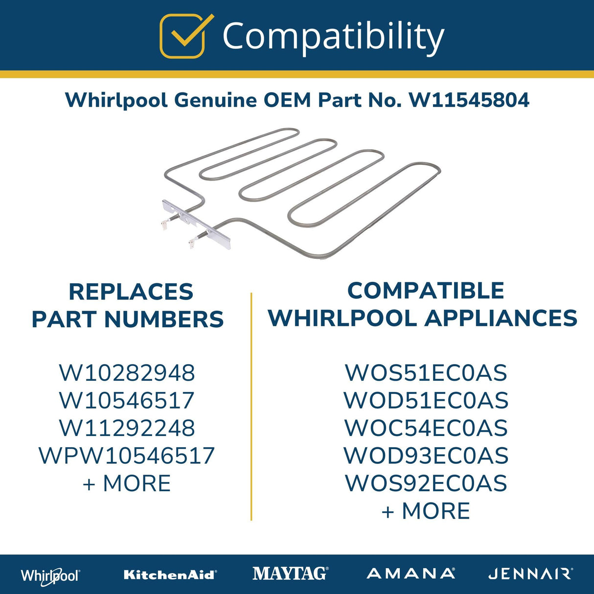 Whirlpool W11545804 Genuine OEM Range Bake Element