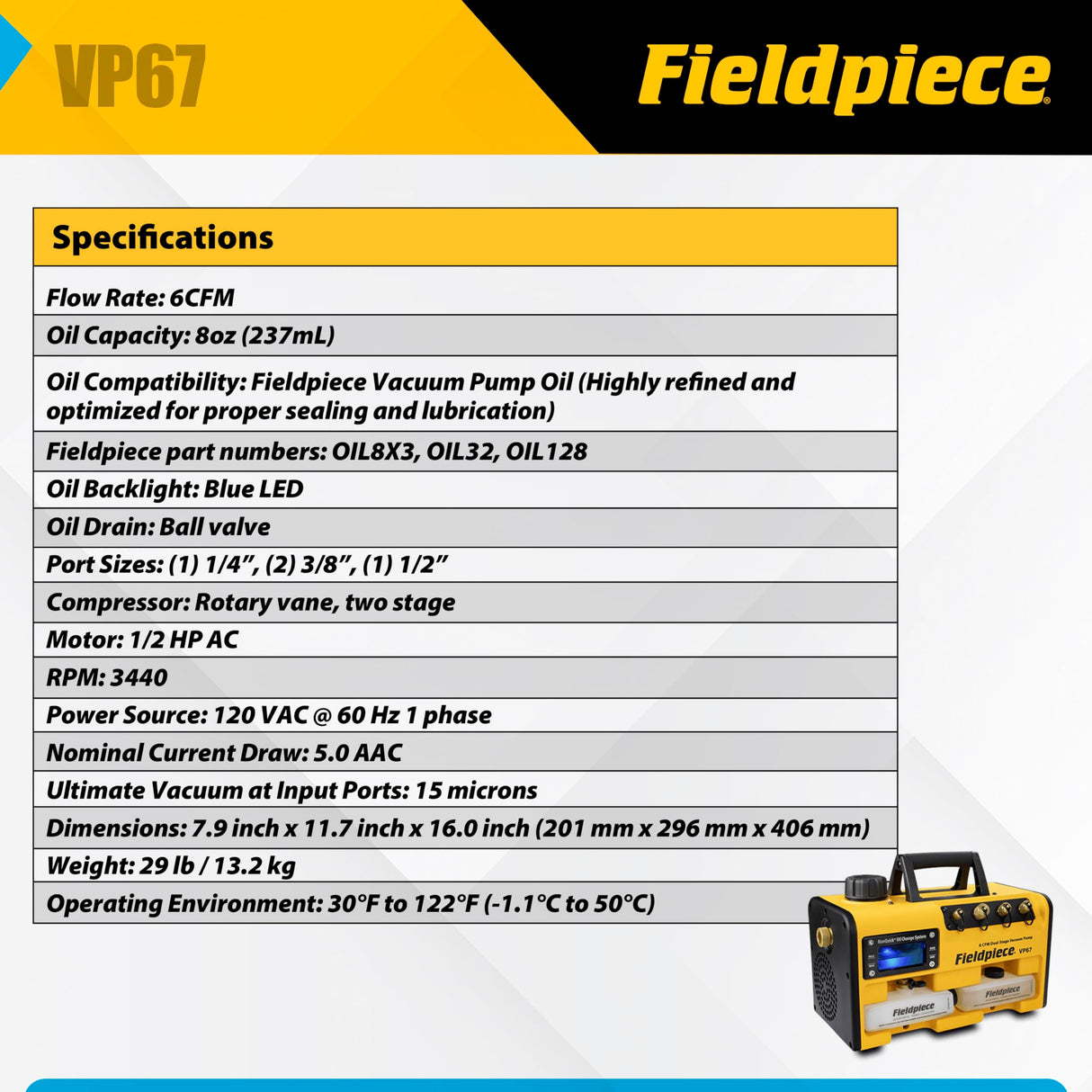 Fieldpiece VP67-6 CFM Vacuum Pump