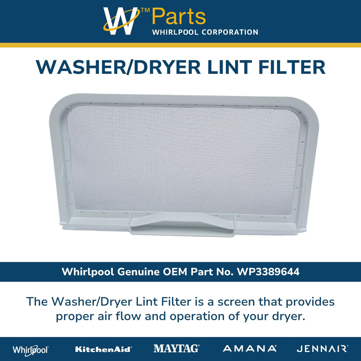 Whirlpool WP3389644 Genuine OEM Washer/Dryer Lint Filter Replacement Part