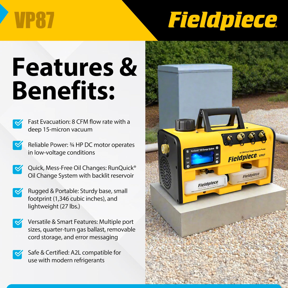 Fieldpiece VP87 - Dual Stage, 8 CFM Vacuum Pump